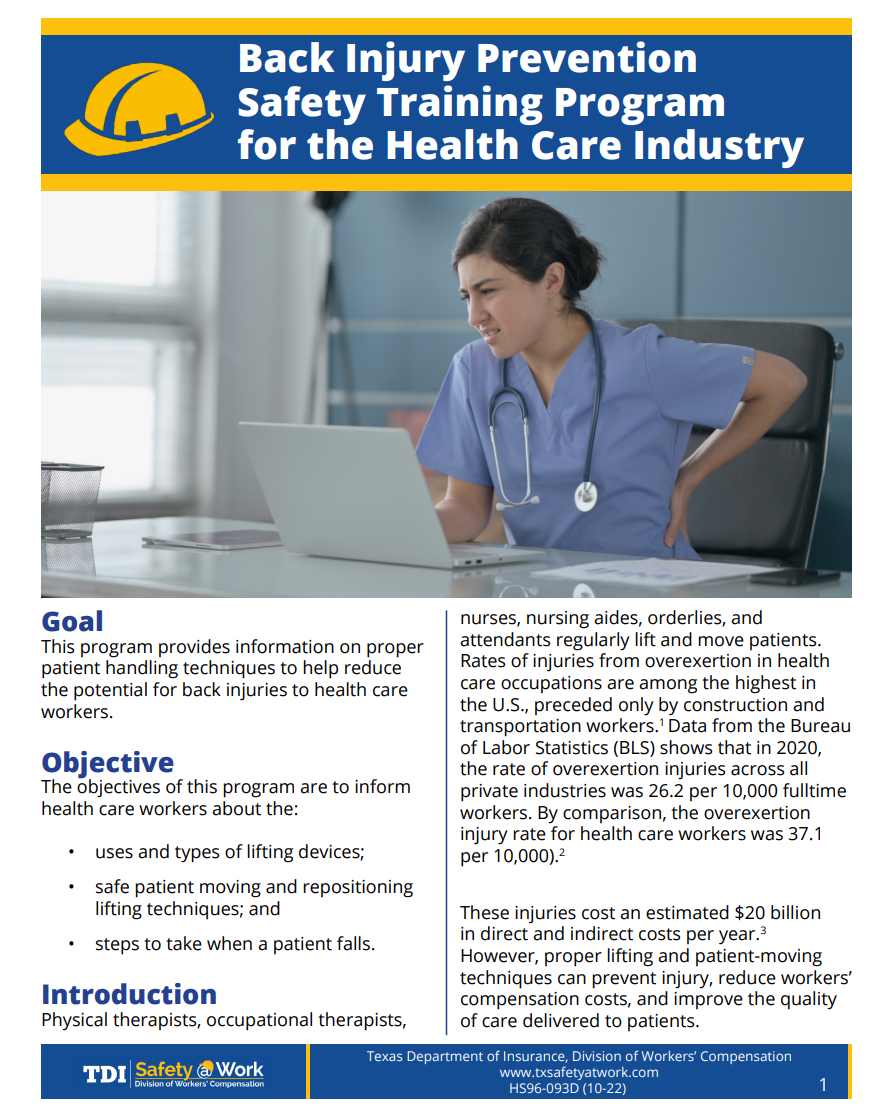 Back Injury Prevention Safety Training Program for the Health Care Industry image