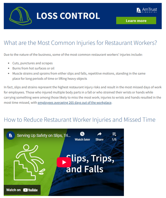 Accident Prevention for Restaurants image